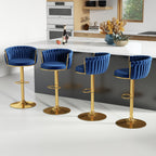ABET Gold Bar Stool Set of 2, Velvet Swivel Barstools, Height Adjustable Counter Stools with Woven Back, Upholstered Modern Luxury Kitchen Stools with Footrest for Cafe, Pub, Black
