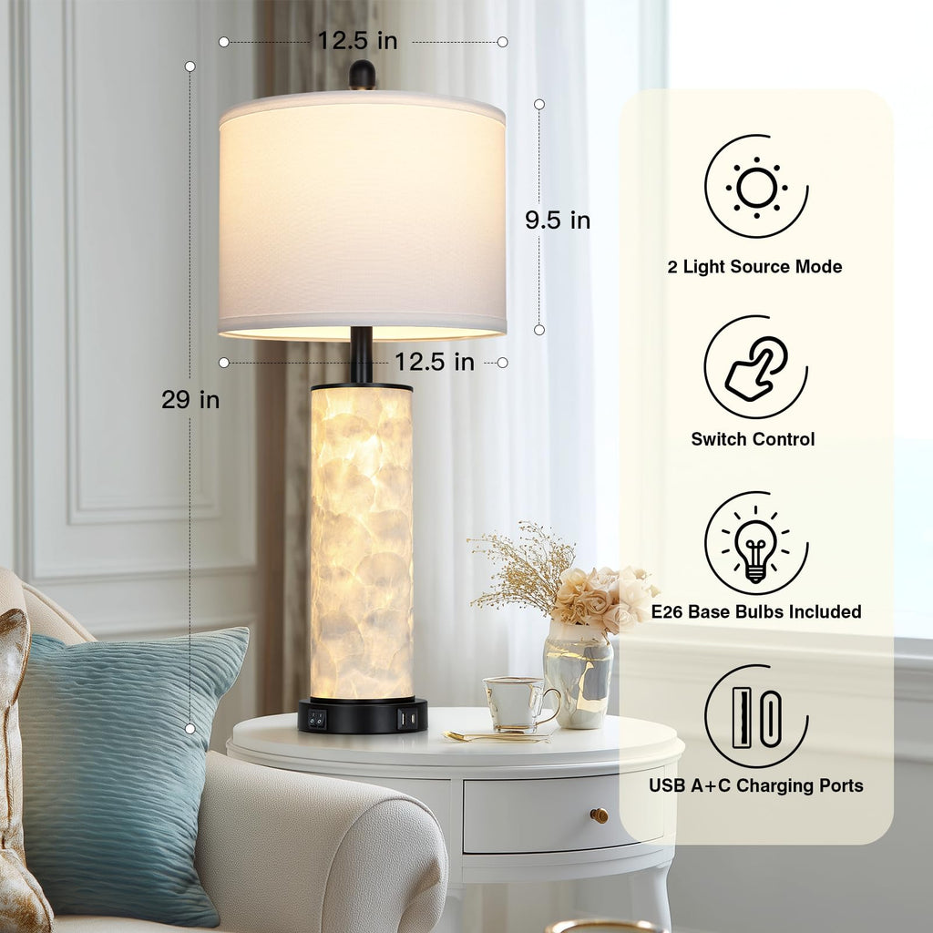 29" Gold Modern Table Lamps Set of 2, 3-Way Dimmable Touch Lamps for Nightstand with USB A+C & Outlets,Brass Lamps for Living Room, Bedroom, Nightstand, Entryway(2 Bulbs Included)