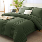 CozyLux Queen Size Comforter Sets - 7 Piece Bed in a Bag Olive Green Comforter Set with Sheets Luxury Bed Set All Seasons, Soft Bedding Set with Down Alternative Comforter, Sheets, Pillowcases & Shams
