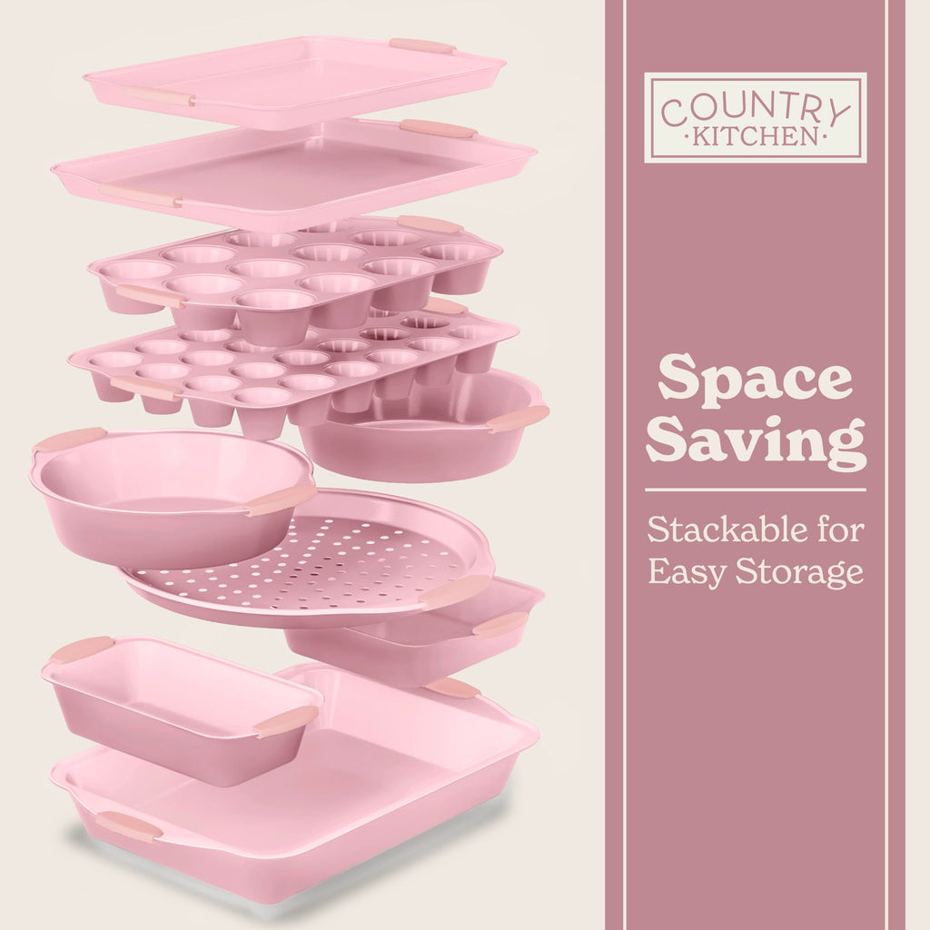 Country Kitchen Nonstick Stackable Bakeware Set - Durable, Easy Release Baking Set- 22 Pc. Includes Silicone Muffin Cups