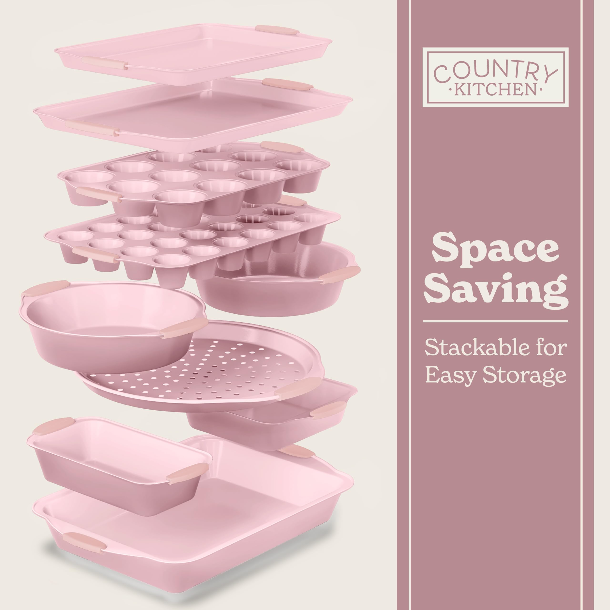Country Kitchen Nonstick Stackable Bakeware Set - Durable, Easy Release Baking Set- 22 Pc. Includes Silicone Muffin Cups