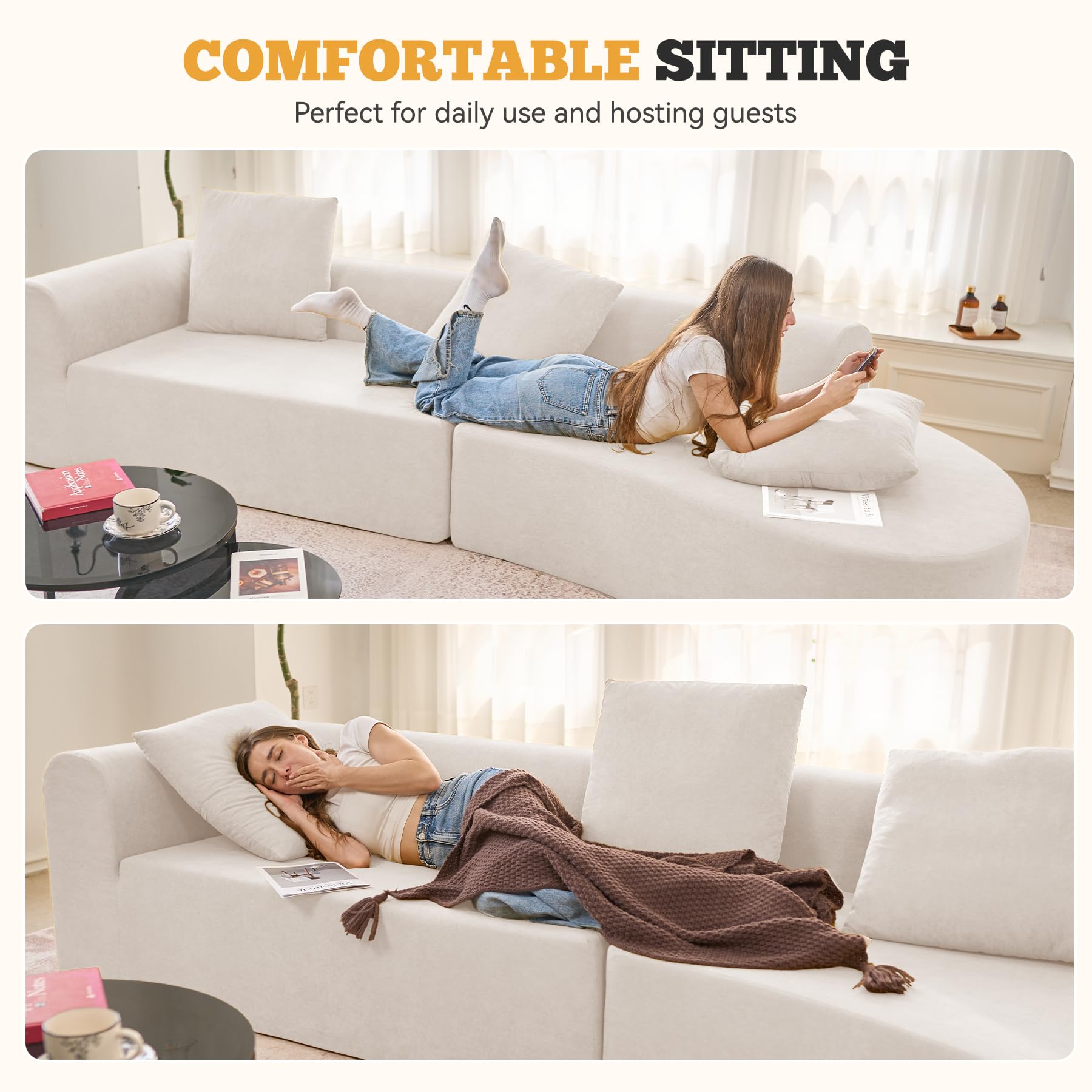 126" Curved Modular Sectional Sofa, Modern Boneless Couches for Living Room,No Assembly Required Cloud Couch,Brown Corduroy Fabric,1 PCS
