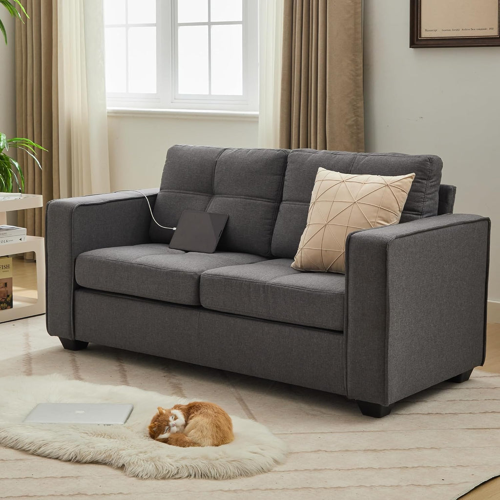 TYBOATLE 88" W Blue Faux Leather L Shaped Sectional Couches w/Side Pockets, Comfy Modular Convertible Sofas w/USB, Office Sofa Set with Chaise for Living Room, Bedroom (Blue, 3L)