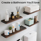 BAYKA Floating Shelves for Bedroom Decor, Wall Shelves for Storage, Wall Mounted Rustic Wood Floating Shelf for Books,Corner Shelf for Bathroom,Kitchen,Living Room(Black and Gold，Set of 4)