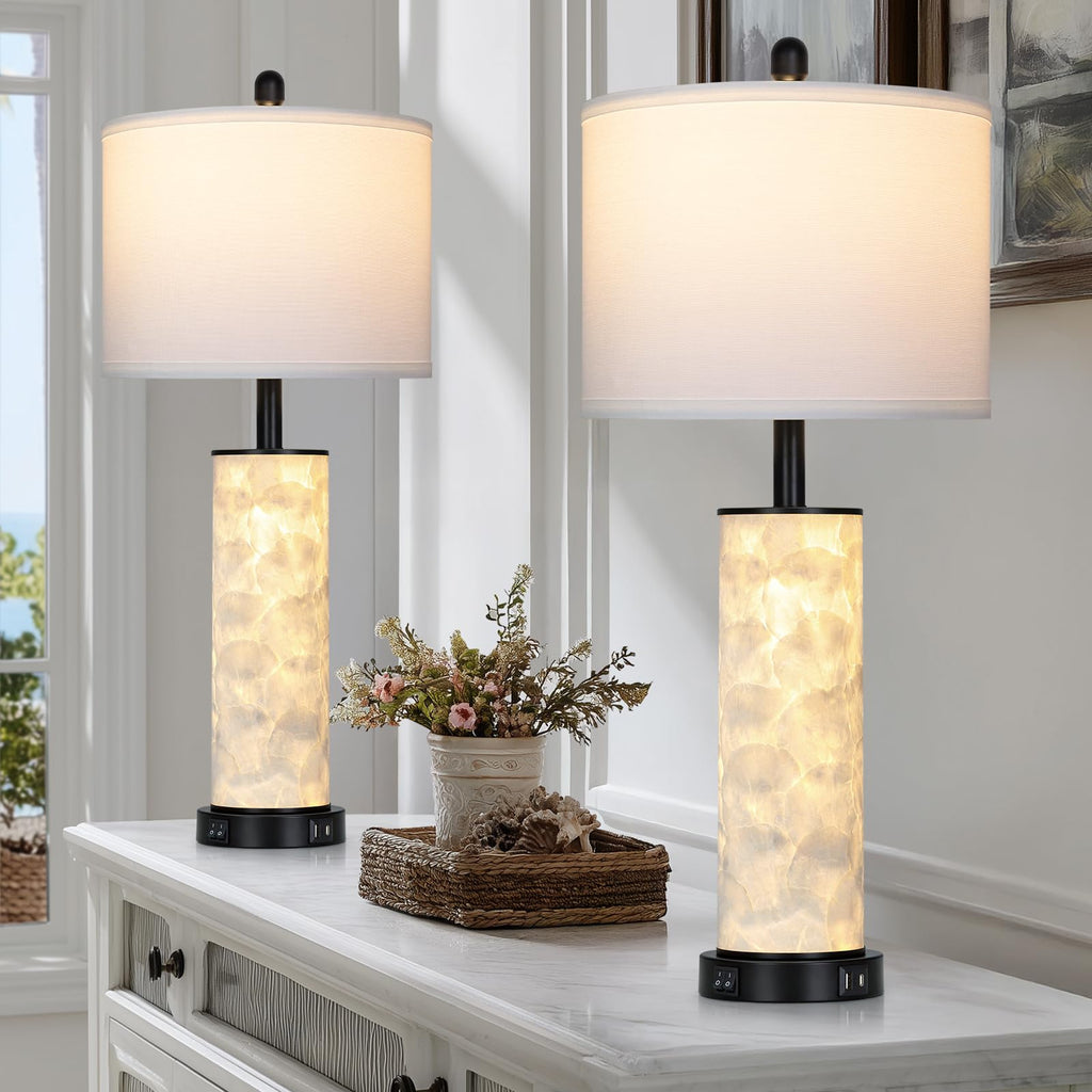 29" Gold Modern Table Lamps Set of 2, 3-Way Dimmable Touch Lamps for Nightstand with USB A+C & Outlets,Brass Lamps for Living Room, Bedroom, Nightstand, Entryway(2 Bulbs Included)
