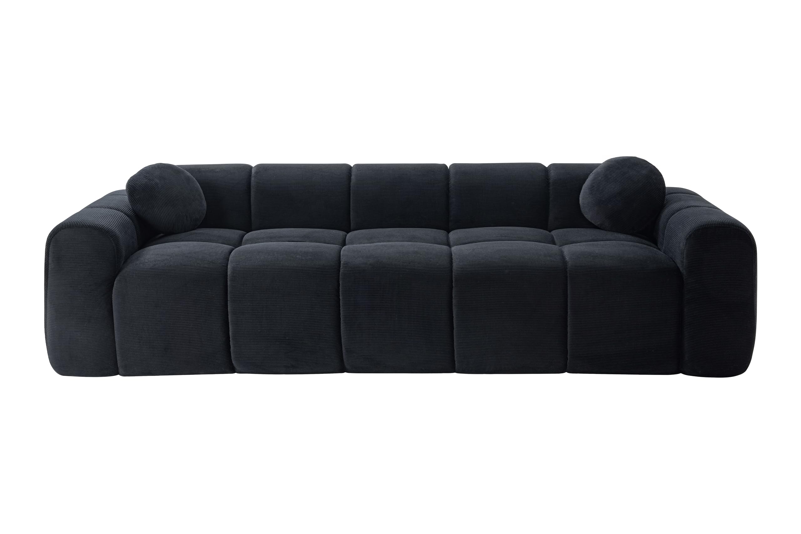 98.4-Inch Oversized Boneless Cloud Couches Deep Seat Foam Sofa Couch with 2 Round Toss Pillows, Luxury Corduroy Upholstered 3 Seat Tufted Loveseat, Cloud Sofa in a Box