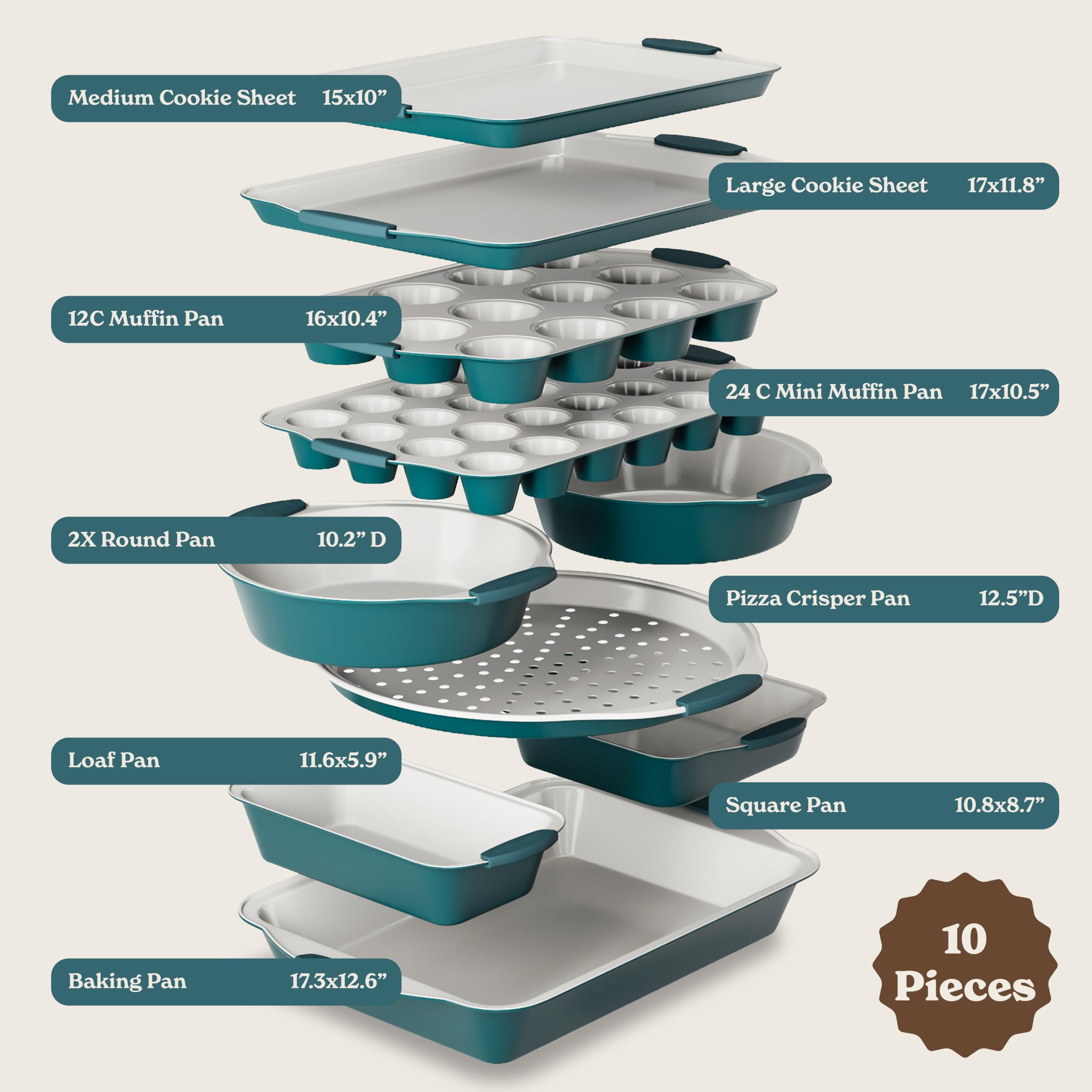Country Kitchen Nonstick Stackable Bakeware Set - Durable, Easy Release Baking Set- 22 Pc. Includes Silicone Muffin Cups