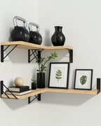 BAYKA Floating Shelves for Bedroom Decor, Wall Shelves for Storage, Wall Mounted Rustic Wood Floating Shelf for Books,Corner Shelf for Bathroom,Kitchen,Living Room(Black and Gold，Set of 4)