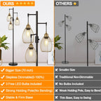 Dimmable Floor Lamp, Industrial Floor Lamps for Living Room, Gold Tree Lamp Standing Lamp Tall Lamps with 3 Elegant Teardrop Cage Head & 800 Lumens LED Bulbs for Living room Bedroom Office Dining Room