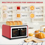 4 Slice Toaster Touch Screen, Stainless Steel Toasters Digital Timer, Dual Control Panel Toasters, 8 Shade Settings 6 Bread Types for Bagel, Cancel, Defrost 1650W