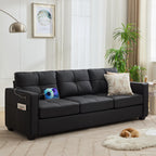 TYBOATLE 88" W Blue Faux Leather L Shaped Sectional Couches w/Side Pockets, Comfy Modular Convertible Sofas w/USB, Office Sofa Set with Chaise for Living Room, Bedroom (Blue, 3L)