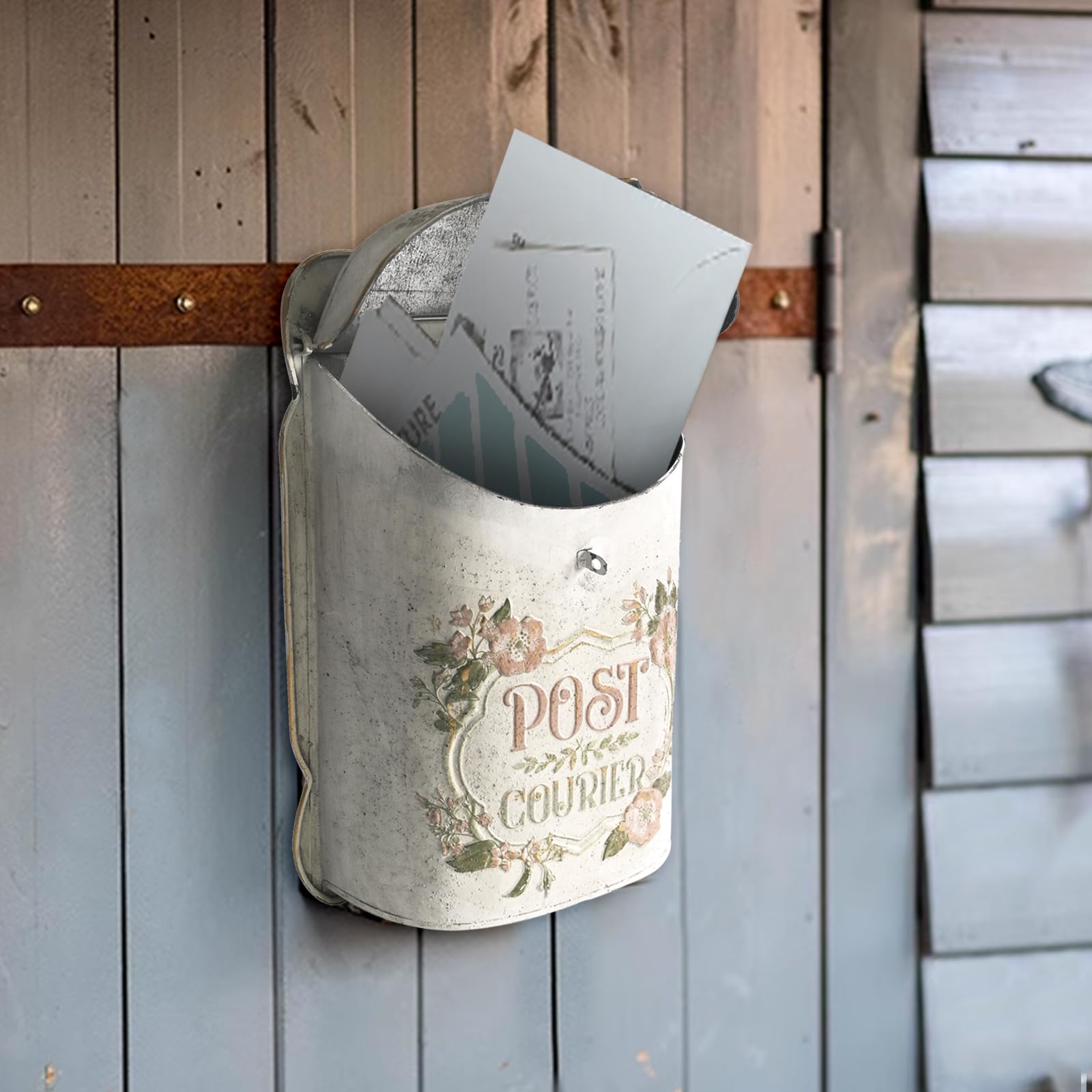 BIG FORTUNE Wall Mount Mailbox for House Outside Vintage Metal Door Mailbox Antique Style Nostalgic Charm Home Decor Garden Vintage English Cottage Decor Flower Patter