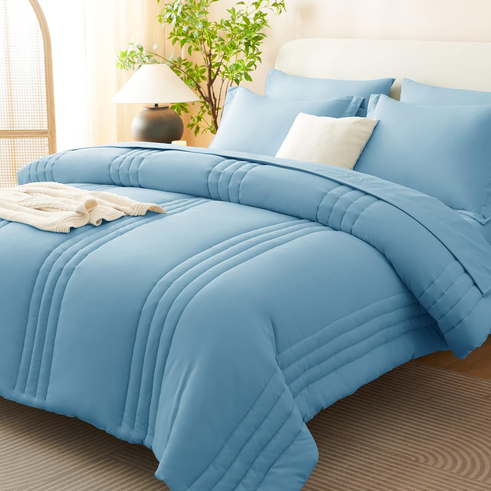 CozyLux Queen Size Comforter Sets - 7 Piece Bed in a Bag Olive Green Comforter Set with Sheets Luxury Bed Set All Seasons, Soft Bedding Set with Down Alternative Comforter, Sheets, Pillowcases & Shams