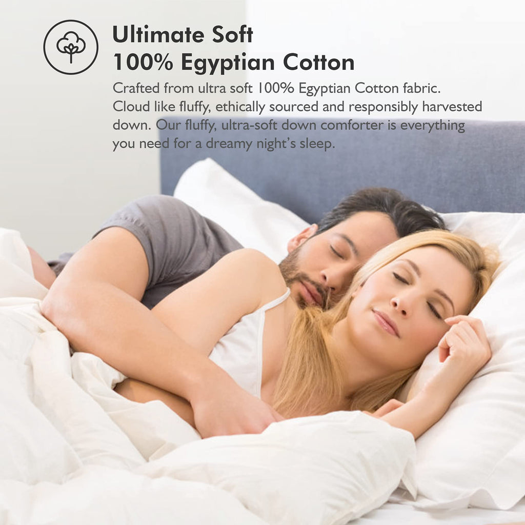 Luxurious White Solid Heavy Weight, Palatial King Size Goose Feathers Down Comforter for Winter Weather, 120 X 98 inches, Premium Baffle Box, 100% Egyptian Cotton Cover, 95 oz. Fill Weight