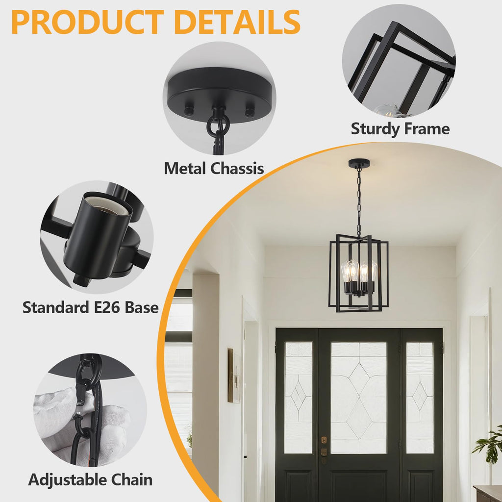 Black Gold Chandelier for Dining Room, Modern Farmhouse 3 Light Entryway Pendant Light Fixture Adjustable Geometric Industrial Rustic Foyer Light for Living Room Kitchen Island Hallway Bedroom