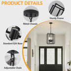 Black Gold Chandelier for Dining Room, Modern Farmhouse 3 Light Entryway Pendant Light Fixture Adjustable Geometric Industrial Rustic Foyer Light for Living Room Kitchen Island Hallway Bedroom