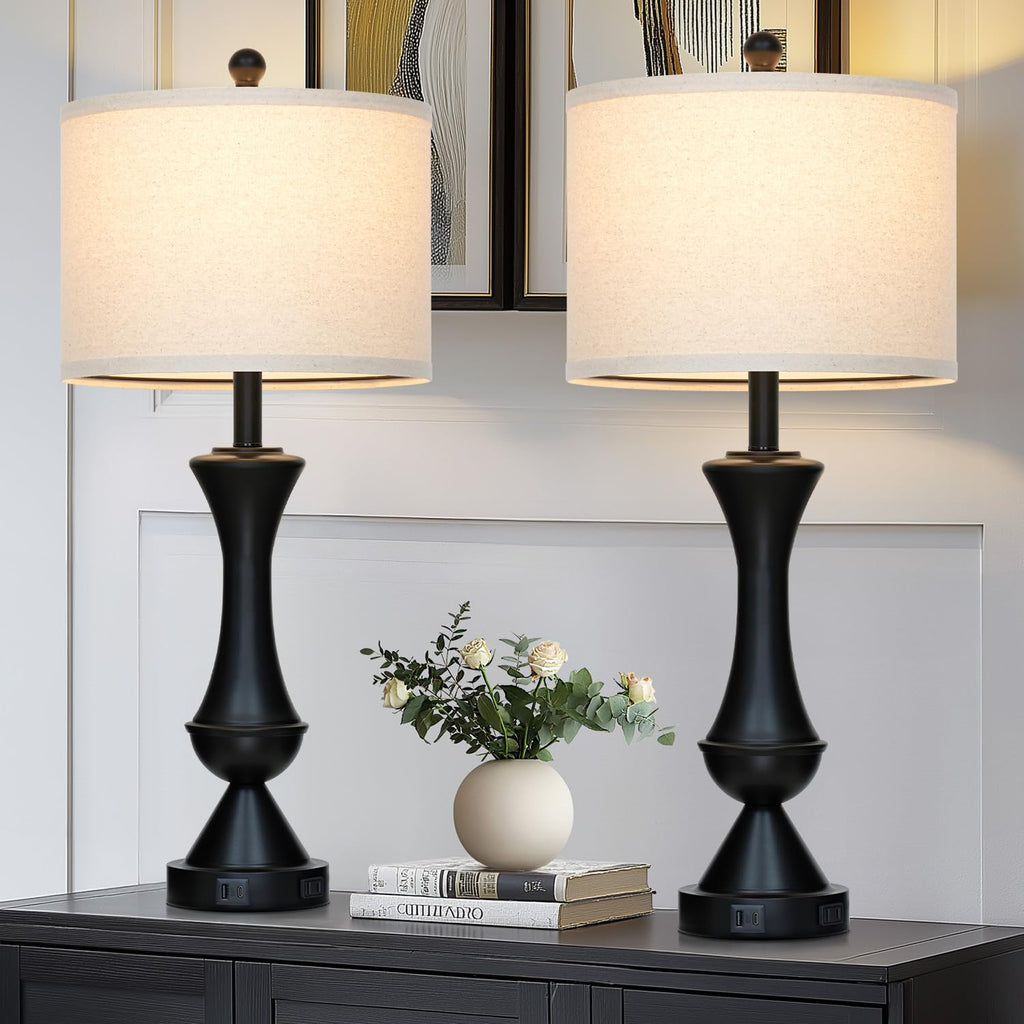 29" Gold Modern Table Lamps Set of 2, 3-Way Dimmable Touch Lamps for Nightstand with USB A+C & Outlets,Brass Lamps for Living Room, Bedroom, Nightstand, Entryway(2 Bulbs Included)