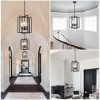 Black Gold Chandelier for Dining Room, Modern Farmhouse 3 Light Entryway Pendant Light Fixture Adjustable Geometric Industrial Rustic Foyer Light for Living Room Kitchen Island Hallway Bedroom