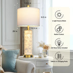 29" Gold Modern Table Lamps Set of 2, 3-Way Dimmable Touch Lamps for Nightstand with USB A+C & Outlets,Brass Lamps for Living Room, Bedroom, Nightstand, Entryway(2 Bulbs Included)