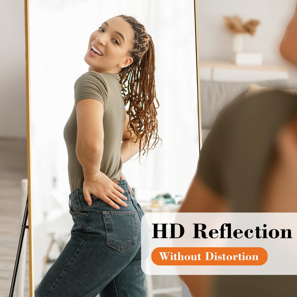 DUMOS Arched Full Length Mirror with Stand 64"x21" Floor Standing Aluminum Frame for Bedroom Body Hanging Leaning Modern Simple Home Decor Shatter-proorf Nano Glass Wall Living Room Cloakroom Black