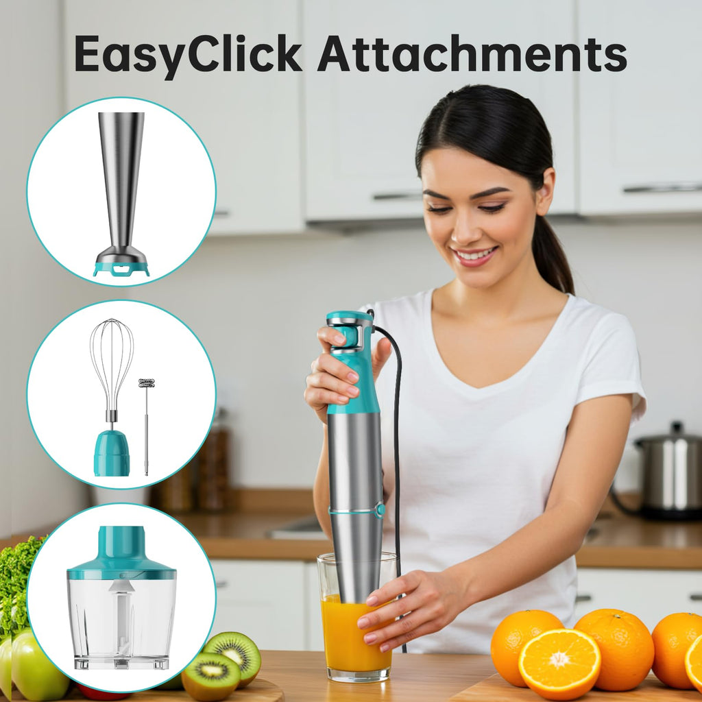 Turelar Immersion Blender Handheld Corded Hand Blenders Set 1100W, Trigger Variable Speed 5 in 1 Stick Emulsifier with Chopper, Whisk and Frother for Soup, Baby Food and Smoothies, Navy Blue
