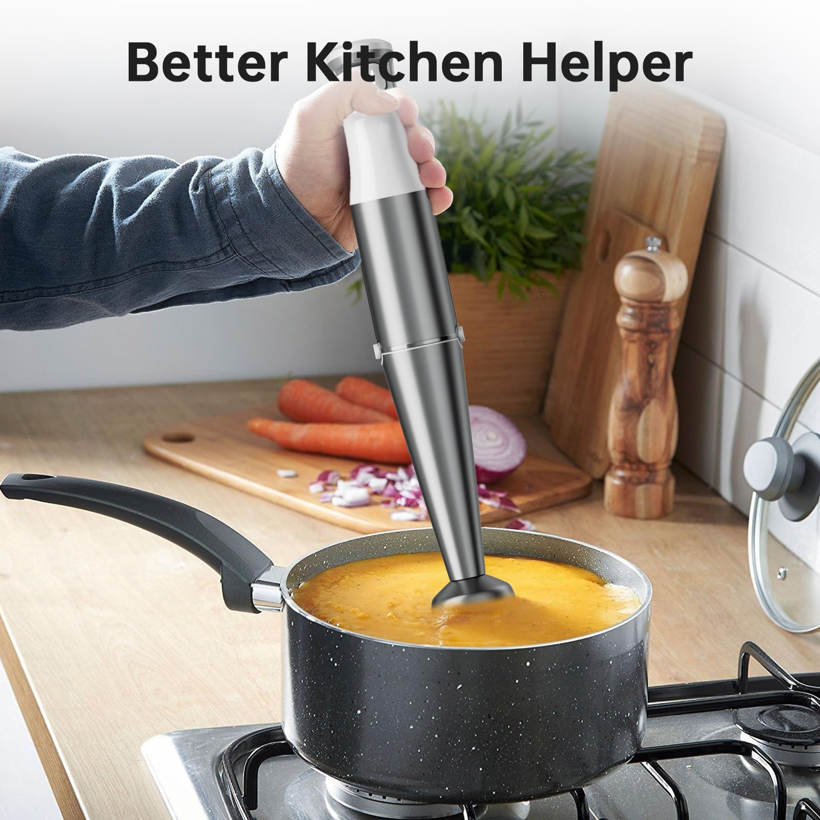 Turelar Immersion Blender Handheld Corded Hand Blenders Set 1100W, Trigger Variable Speed 5 in 1 Stick Emulsifier with Chopper, Whisk and Frother for Soup, Baby Food and Smoothies, Navy Blue