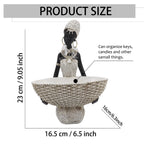 Lescafita African Woman Sculpture with Gold Leaf Bowl, Handmade Resin Figurine, Exotic Tribal Art Statue for Living Room, Dining Table, or Entryway Decoration