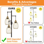 Dimmable Floor Lamp, Industrial Floor Lamps for Living Room, Gold Tree Lamp Standing Lamp Tall Lamps with 3 Elegant Teardrop Cage Head & 800 Lumens LED Bulbs for Living room Bedroom Office Dining Room