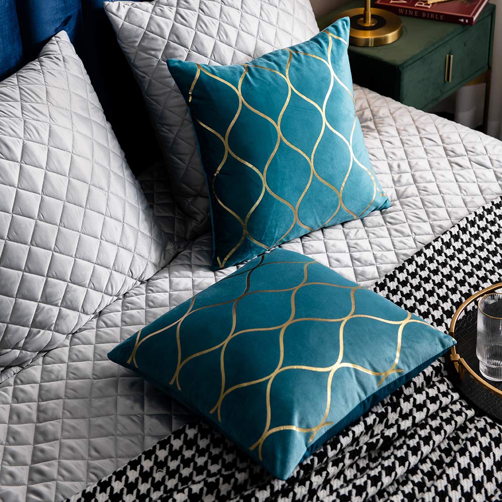 DEZENE 12x20 Inch Gold Velvet Throw Pillow Covers: 2 Pack Rectangular Decorative Pillow Cases for Bedroom Sofa Couch Living Room, Black