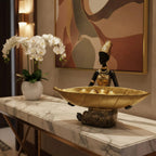 Lescafita African Woman Sculpture with Gold Leaf Bowl, Handmade Resin Figurine, Exotic Tribal Art Statue for Living Room, Dining Table, or Entryway Decoration