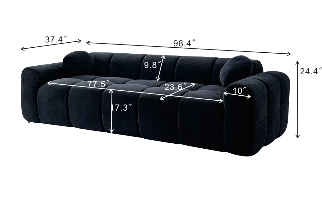 98.4-Inch Oversized Boneless Cloud Couches Deep Seat Foam Sofa Couch with 2 Round Toss Pillows, Luxury Corduroy Upholstered 3 Seat Tufted Loveseat, Cloud Sofa in a Box