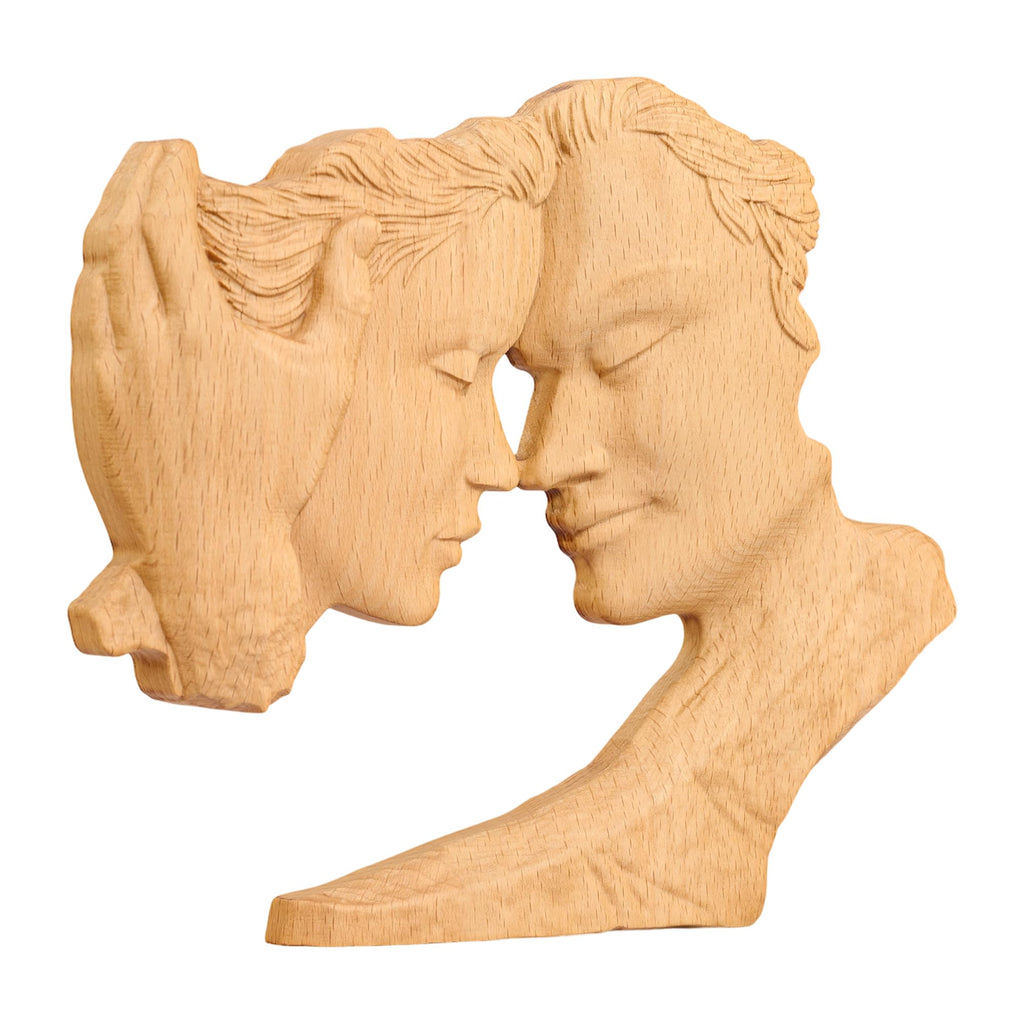 BGCOPPER Wooden Kissing Couple Ornament, Abstract Couple Portrait Sculpture Romantic Love Statue Decor Gift for Women Anniversary Valentine Wedding - 10 Inch