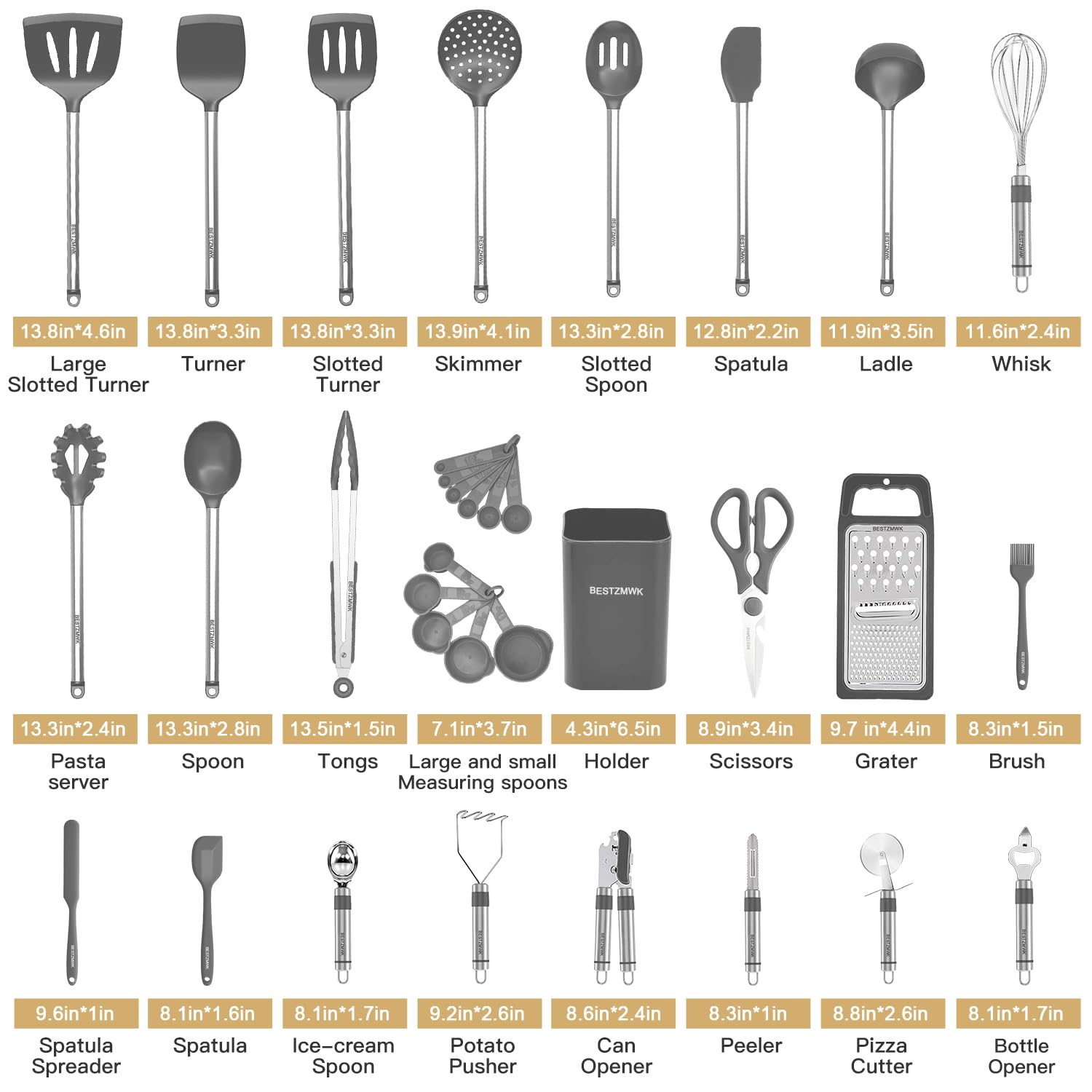 Kitchen Utensil Set-Silicone Cooking Utensils-33 Kitchen Gadgets & Spoons for Nonstick Cookware-Silicone and Stainless Steel Spatula Set-Best Kitchen Tools, Useful Pots (Khaki)