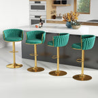 ABET Gold Bar Stool Set of 2, Velvet Swivel Barstools, Height Adjustable Counter Stools with Woven Back, Upholstered Modern Luxury Kitchen Stools with Footrest for Cafe, Pub, Black