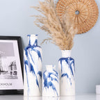Blue Ceramic Vase Set - 3 Blue Small Vases, Farmhouse Country Flower Vase Home Decor, Living Room Decoration, Table Decoration, Fireplace Decor, and Entrance Decorations Centerpieces