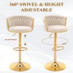 ABET Gold Bar Stool Set of 2, Velvet Swivel Barstools, Height Adjustable Counter Stools with Woven Back, Upholstered Modern Luxury Kitchen Stools with Footrest for Cafe, Pub, Black