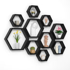 WONFUlity Hexagon Floating Shelves Honeycomb Shelves Wall Mounted Wood Farmhouse Storage Wall Shelf for Bathroom, Kitchen, Bedroom, Living Room,Driftwood Finish Decor,Dark Brwon