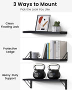 BAYKA Floating Shelves for Bedroom Decor, Wall Shelves for Storage, Wall Mounted Rustic Wood Floating Shelf for Books,Corner Shelf for Bathroom,Kitchen,Living Room(Black and Gold，Set of 4)