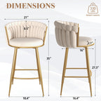 ABET Gold Bar Stool Set of 2, Velvet Swivel Barstools, Height Adjustable Counter Stools with Woven Back, Upholstered Modern Luxury Kitchen Stools with Footrest for Cafe, Pub, Black