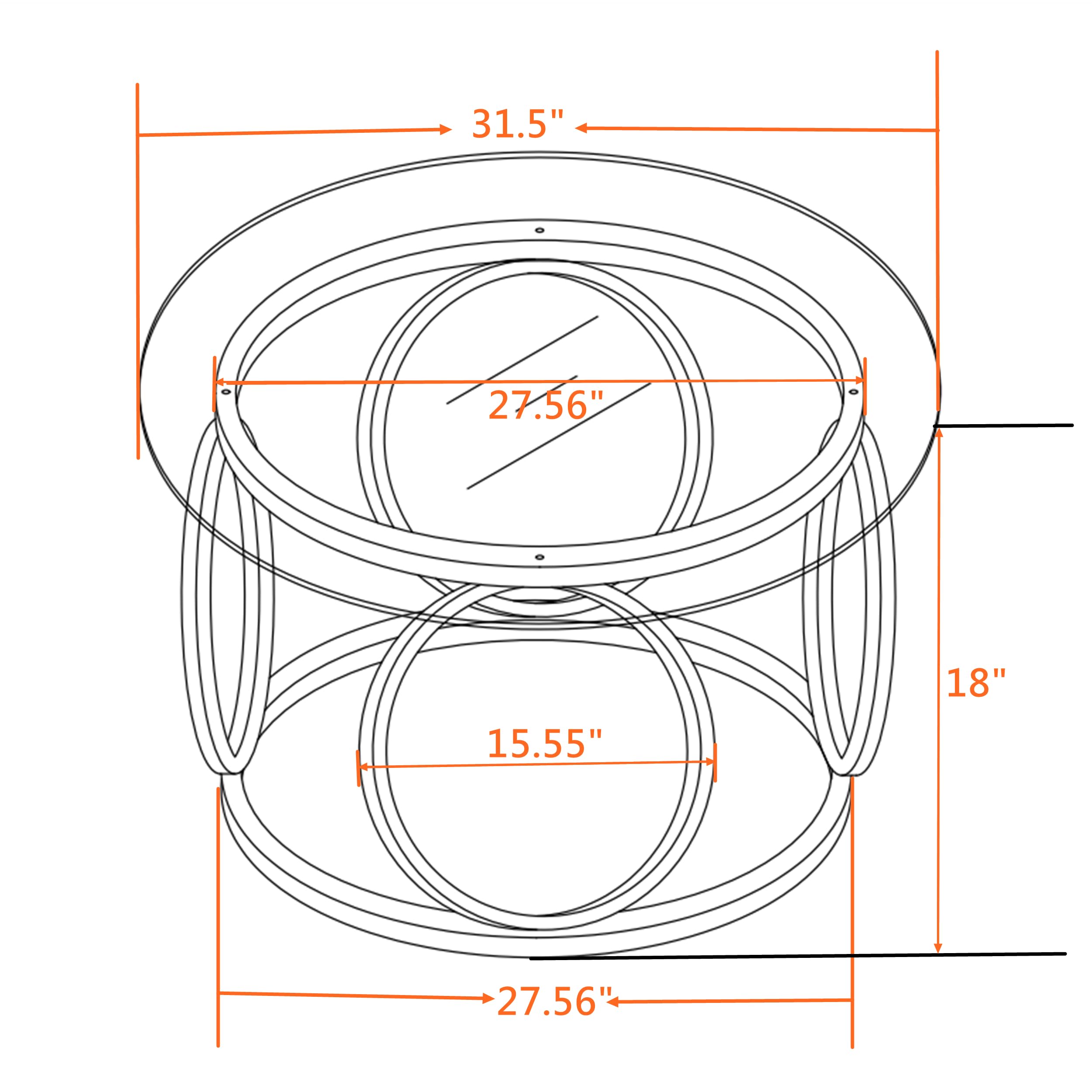32" Tempered Glass Round Coffee Table Modern Gold Frame Ring Base Single-Layer Circle Living Room Center Tables