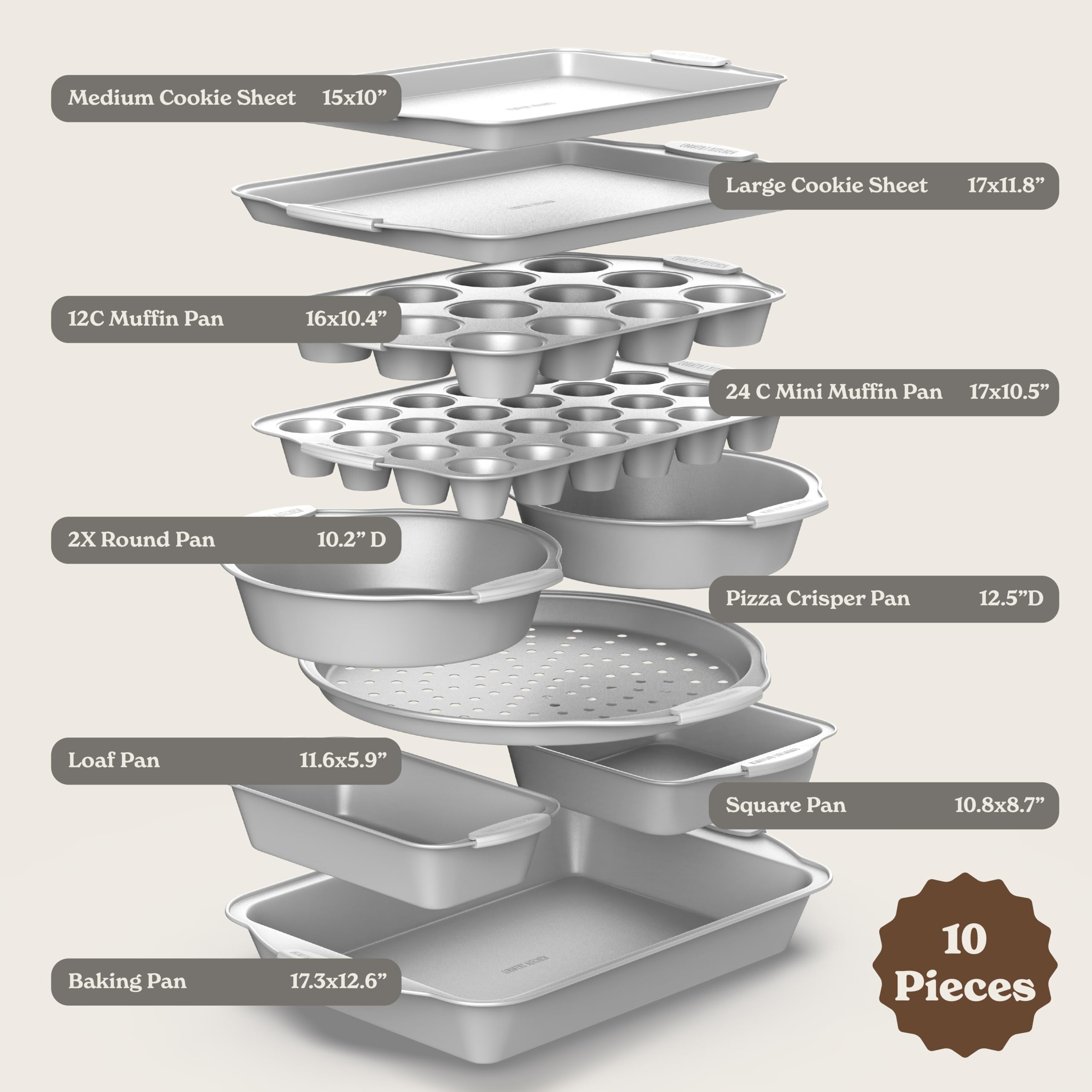 Country Kitchen Nonstick Stackable Bakeware Set - Durable, Easy Release Baking Set- 22 Pc. Includes Silicone Muffin Cups