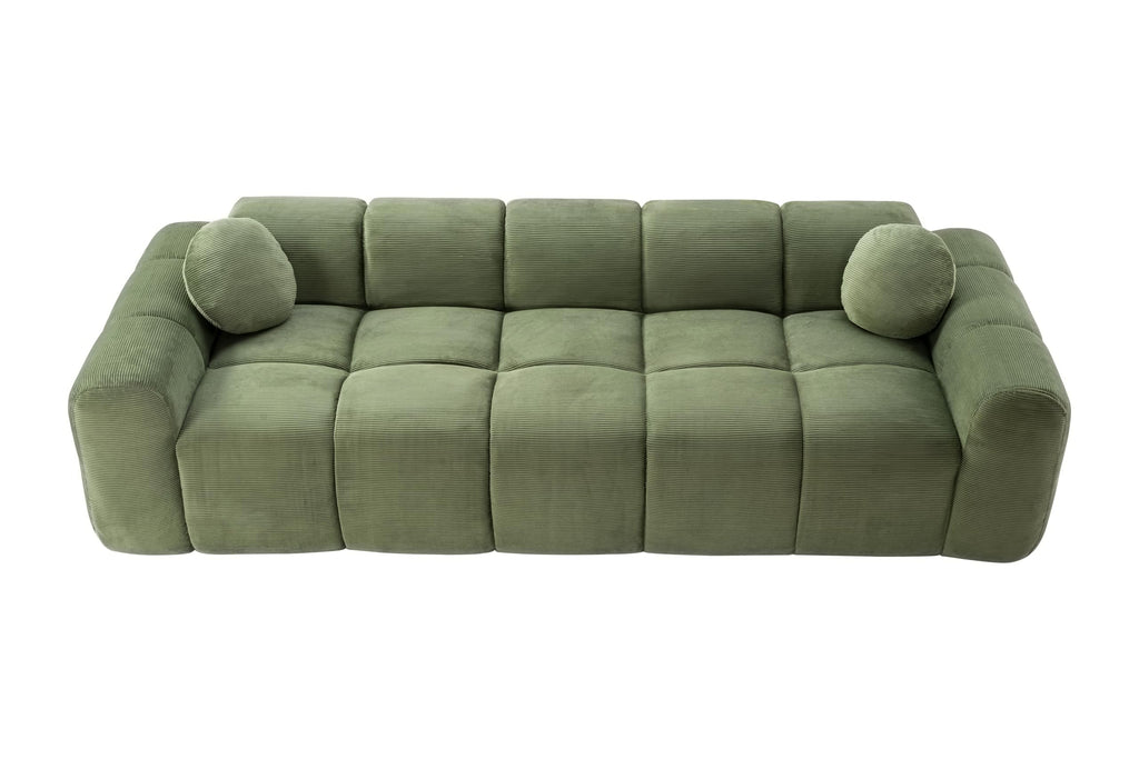 98.4-Inch Oversized Boneless Cloud Couches Deep Seat Foam Sofa Couch with 2 Round Toss Pillows, Luxury Corduroy Upholstered 3 Seat Tufted Loveseat, Cloud Sofa in a Box