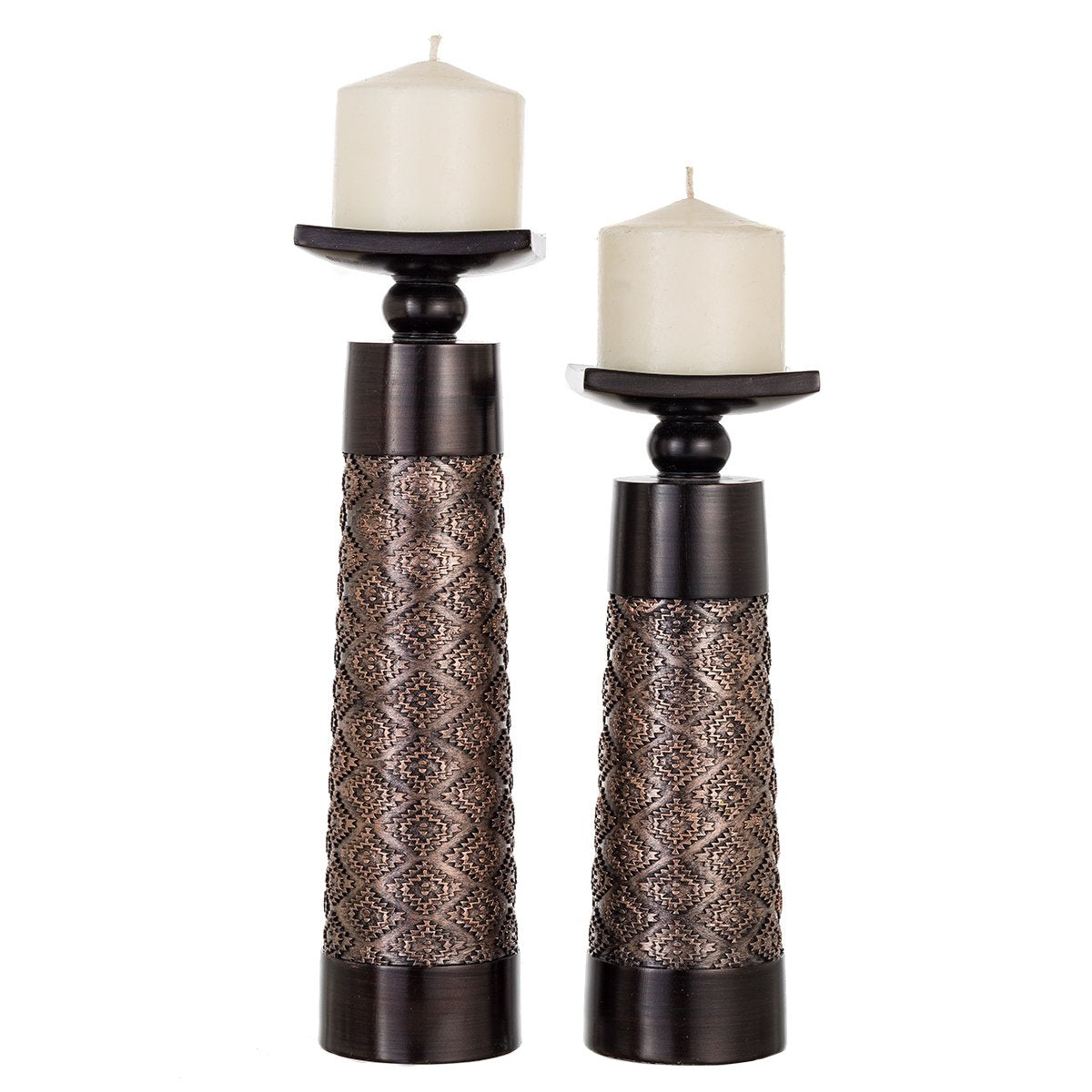 Creative Scents Dublin Silver Decorative Candle Holder Set of 2 - Home Decor Pillar Candle Stand, Coffee Table Mantle Decor centerpieces for Fireplace, Living or Dining Room Table, Gift Boxed