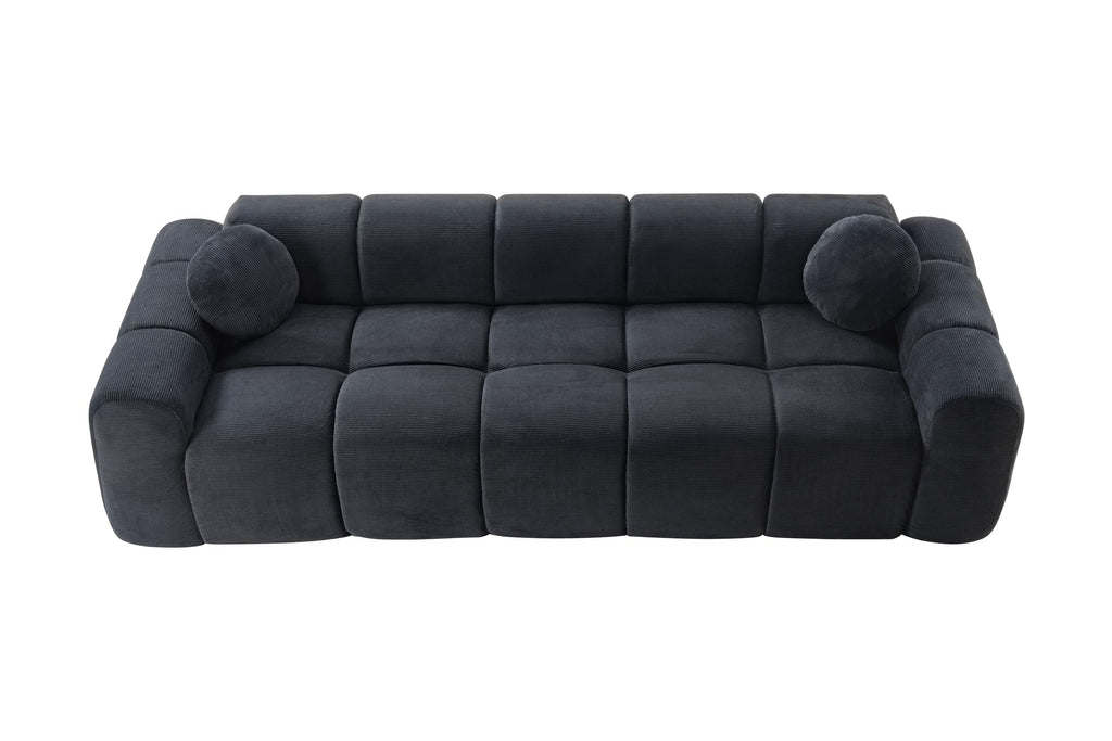 98.4-Inch Oversized Boneless Cloud Couches Deep Seat Foam Sofa Couch with 2 Round Toss Pillows, Luxury Corduroy Upholstered 3 Seat Tufted Loveseat, Cloud Sofa in a Box