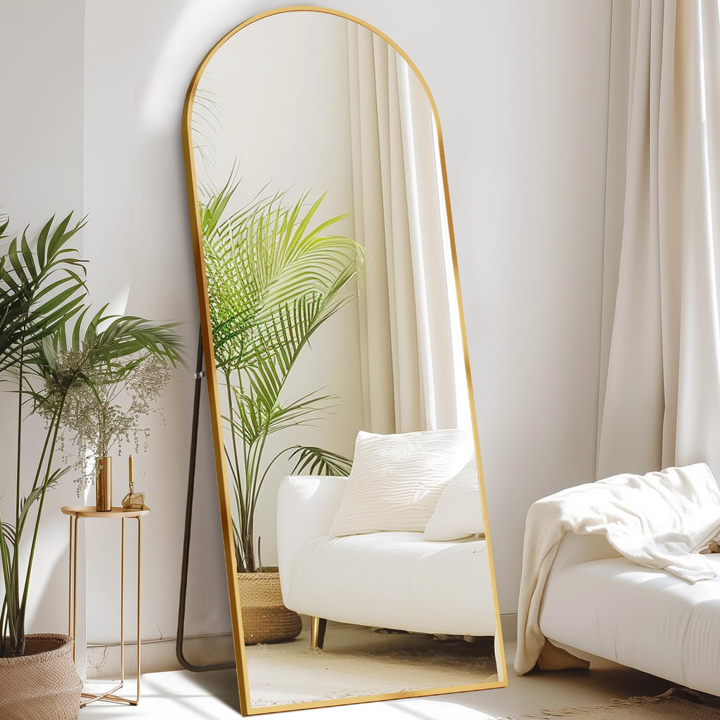 DUMOS Arched Full Length Mirror with Stand 64"x21" Floor Standing Aluminum Frame for Bedroom Body Hanging Leaning Modern Simple Home Decor Shatter-proorf Nano Glass Wall Living Room Cloakroom Black