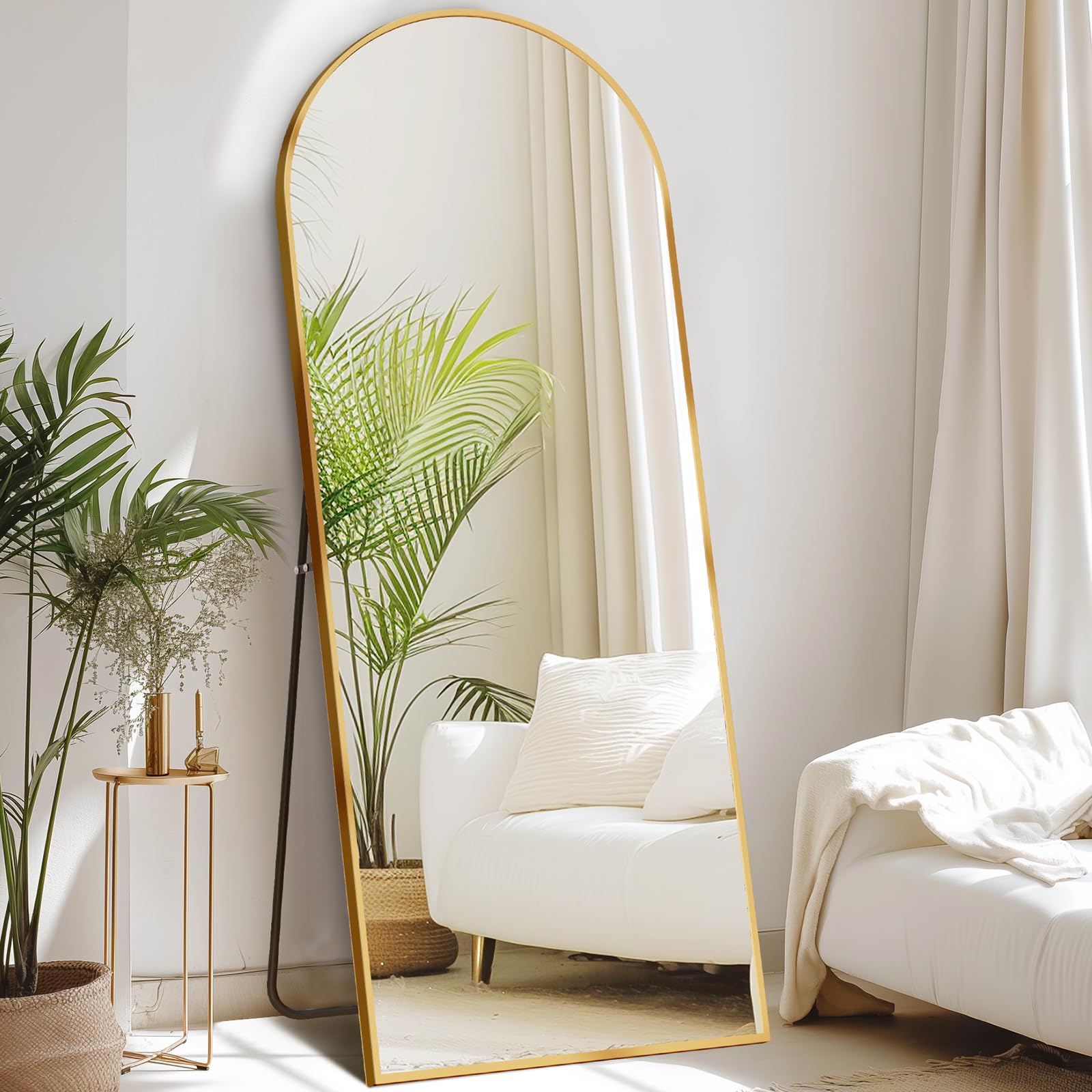 DUMOS Arched Full Length Mirror with Stand 64"x21" Floor Standing Aluminum Frame for Bedroom Body Hanging Leaning Modern Simple Home Decor Shatter-proorf Nano Glass Wall Living Room Cloakroom Black