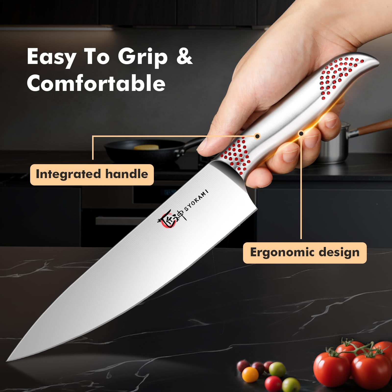 SYOKAMI Japanese Knives Set for Kitchen, Magnetic Knife Set with Block and Sharpener, Stainless Steel Knife Set as Gift for Couple, Wedding, Women or Mom with Gift Box, 14 PCS Black Dot
