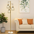 Dimmable Floor Lamp, Industrial Floor Lamps for Living Room, Gold Tree Lamp Standing Lamp Tall Lamps with 3 Elegant Teardrop Cage Head & 800 Lumens LED Bulbs for Living room Bedroom Office Dining Room