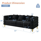 mikibama Modern Teddy Sectional Sofa, 81 Inch Oversized Sofa Couch, Luxury 3 Seater Deep Couch with 3 Pillows and Gold Metal Legs for Living Room, Bedroom, Apartment (Black)