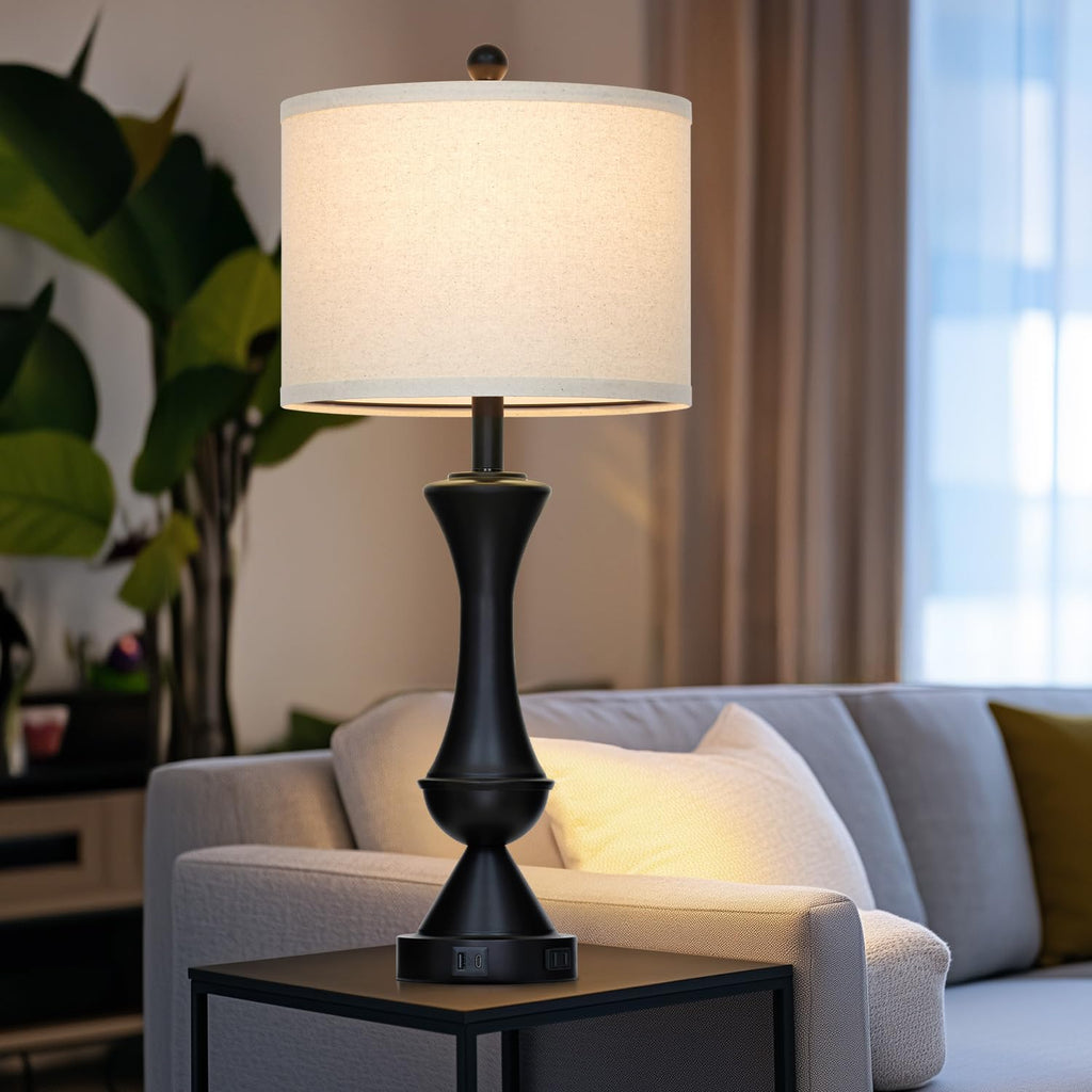 29" Gold Modern Table Lamps Set of 2, 3-Way Dimmable Touch Lamps for Nightstand with USB A+C & Outlets,Brass Lamps for Living Room, Bedroom, Nightstand, Entryway(2 Bulbs Included)